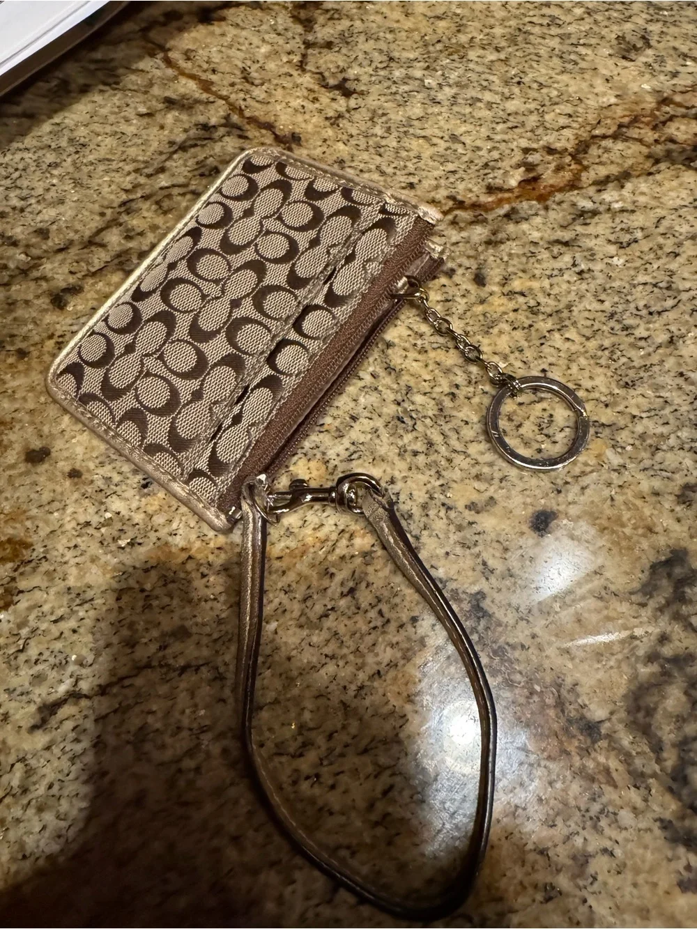 Coach Metallic Taupe Signature Wristlet Key & Card Holder